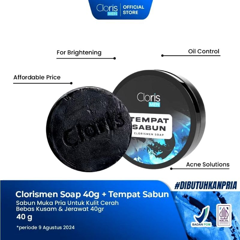 Clorismen Sabun Cuci Muka Untuk Kulit Pria Komedo Berminyak Kusam dan Glowing BPOM Soap 40 Graml
