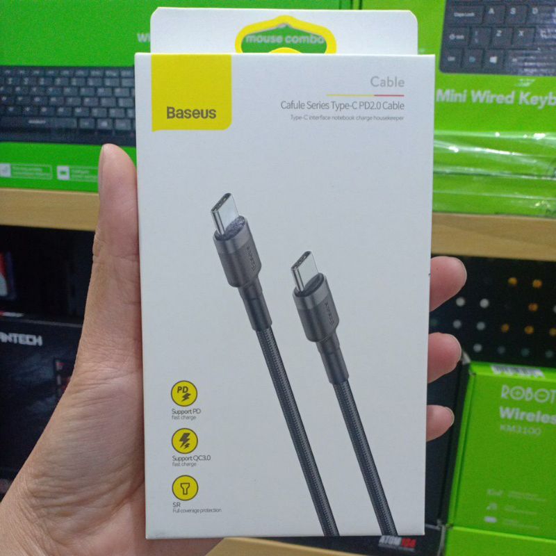 kabel data type C to type C baseus cafule 3A 60w