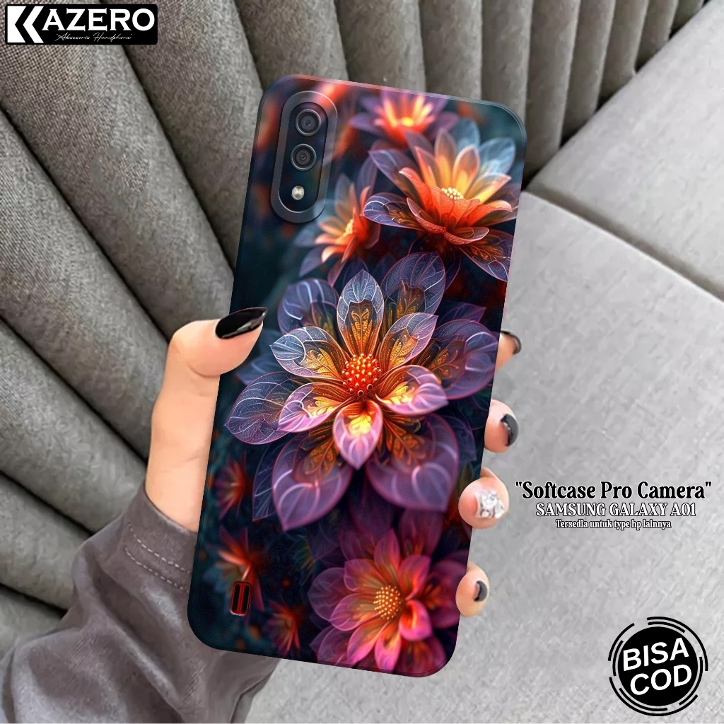 KAZERO - Case Hp Samsung Galaxy A01 - Fashion Case Bunga - Pro Camera - Softcase Samsung Galaxy A01 