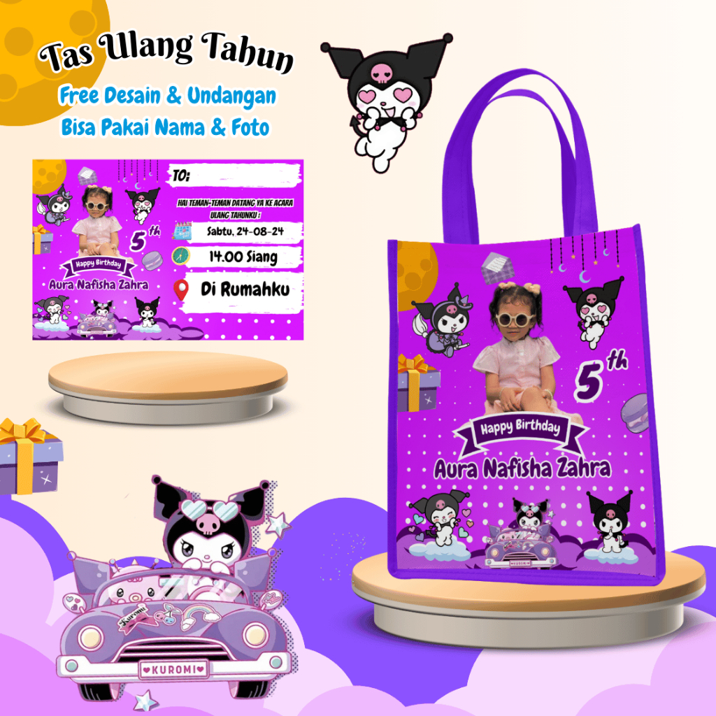 

30 Pcs Tas & Free Undangan Anak Ulang Tahun Custom Desain Muat Kfc Snack Kain