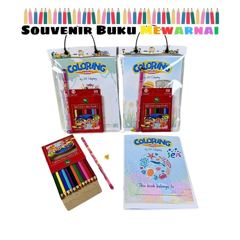 

Souvenir Ulang Tahun Anak Paket Buku Mewarnai FREE Pensil Warna Bisa Custom by GHEduplay