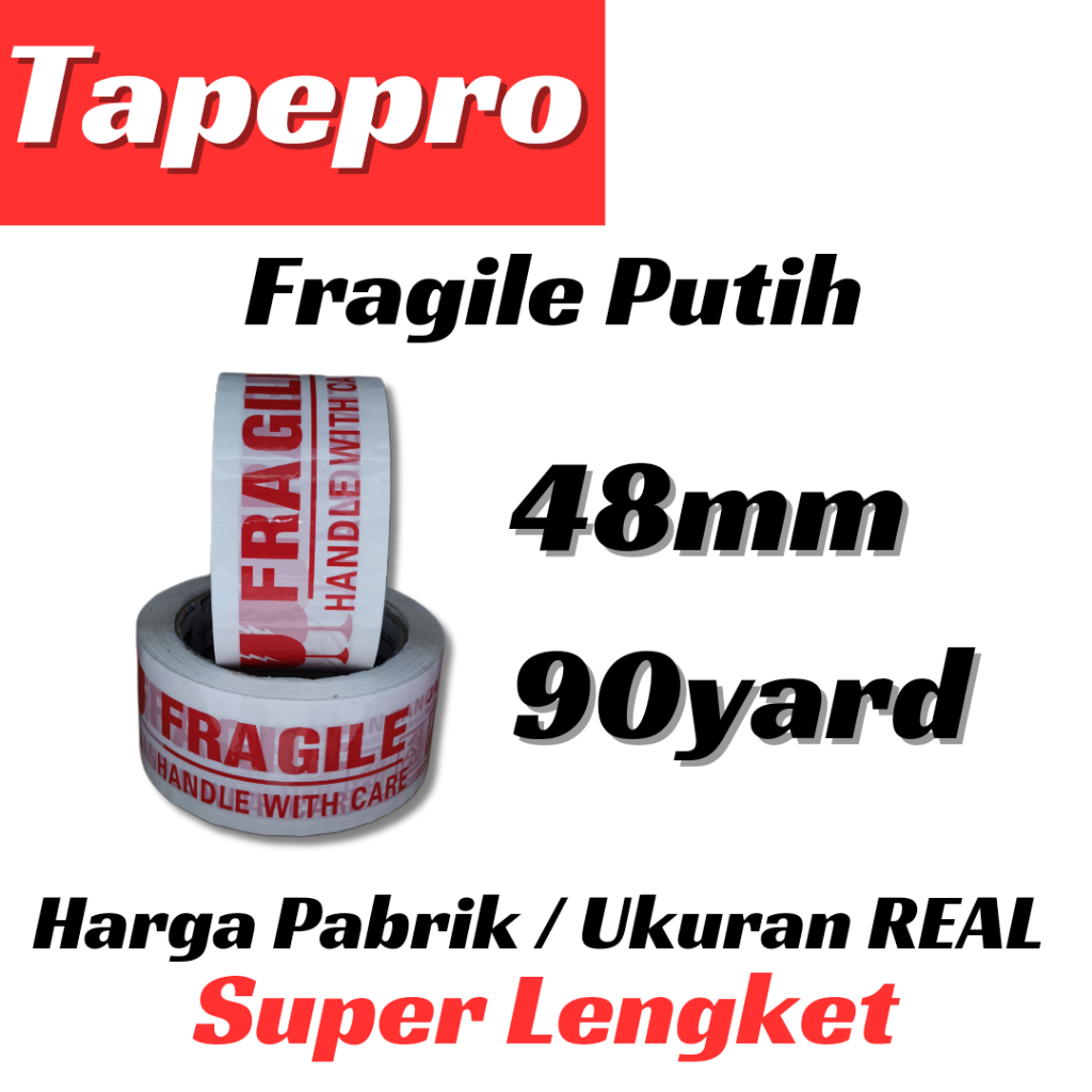 (Min 3Pcs) Lakban Fragile Putih 100yard Kualitas Premium