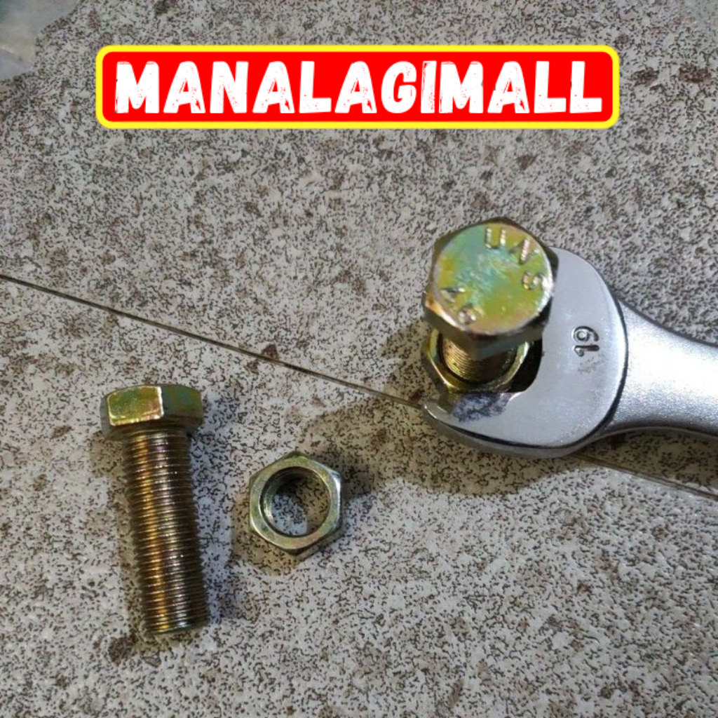 BAUT MUR M14 X 1.5 CM KUNING / baut mur  m14x40 drat halus 1.50 kuning Kunci 19 / baut mur bmk drat 