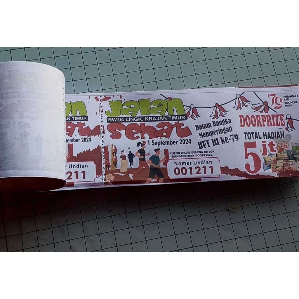 

KUPON 17AN / KUPON UNDIAN/ KARCIS PARKIR/ KUPON JALAN SEHAT / TIKET SOBEK / TIKET WISATA/ TIKET EVENT