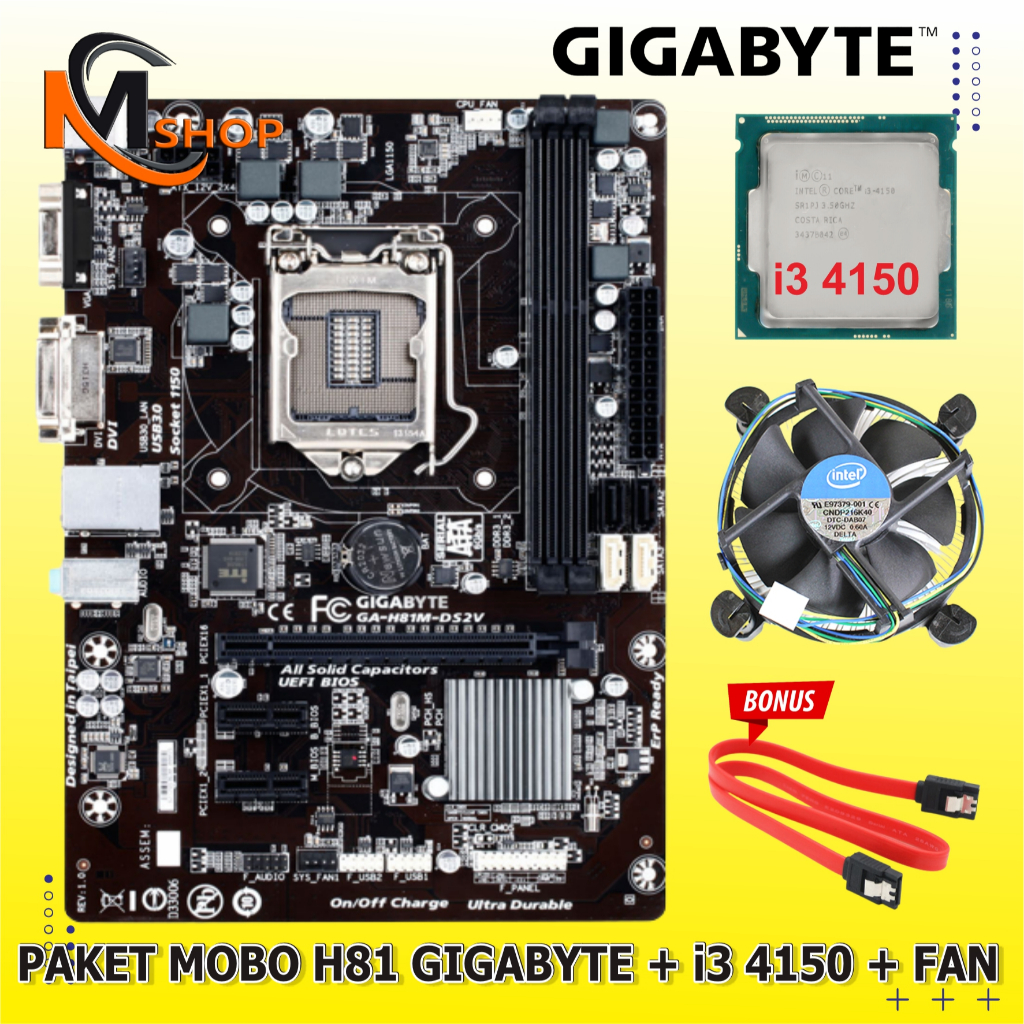 Motherboard Mobo Mainboard H81 LGA 1150 + Processor Core i3 4150 + Fan