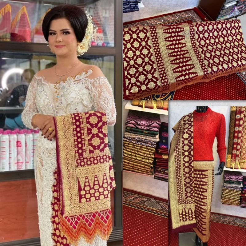 SONGKET BERLIAN MERAH MAROON PALING BARU/ SONGKET BERLIAN ASLI