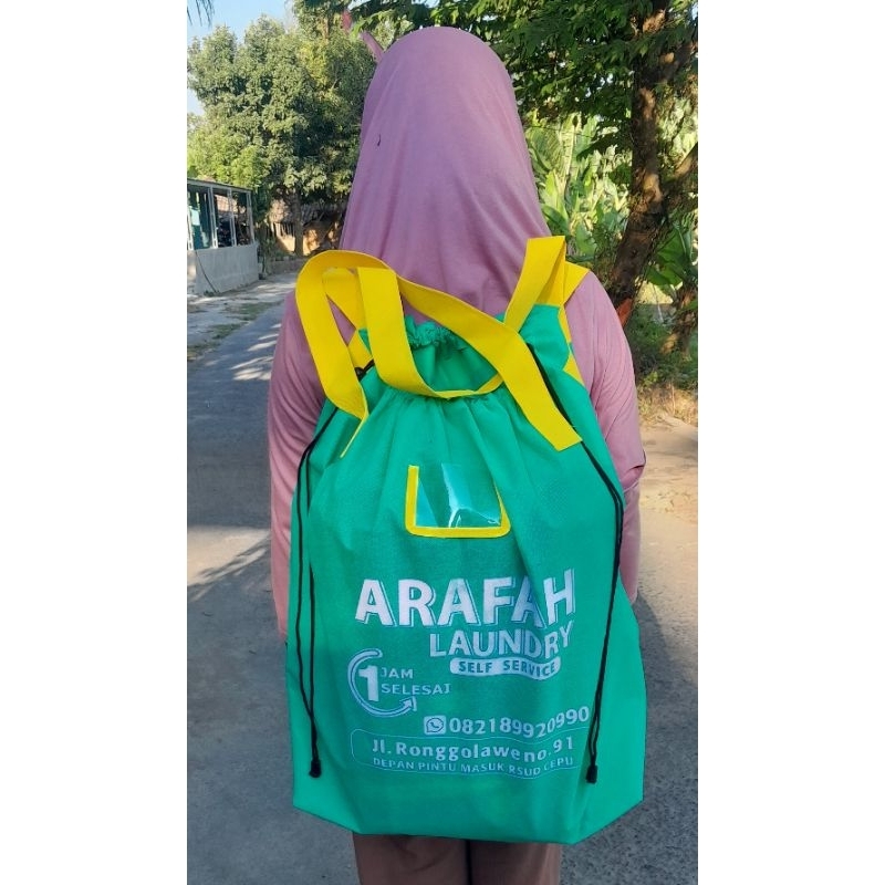 Tas Laundry Serut Jinjing 15kg Ransel Kuat 10kg Gratis Sablon Minimal 12 Tas