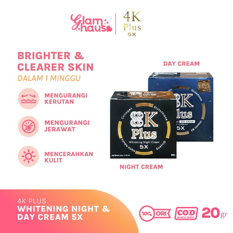 4K Plus 5X Whitening Night Cream | Krim Pemutih Pencerah Malam Kulit Wajah Bekas Jerawat Ampuh