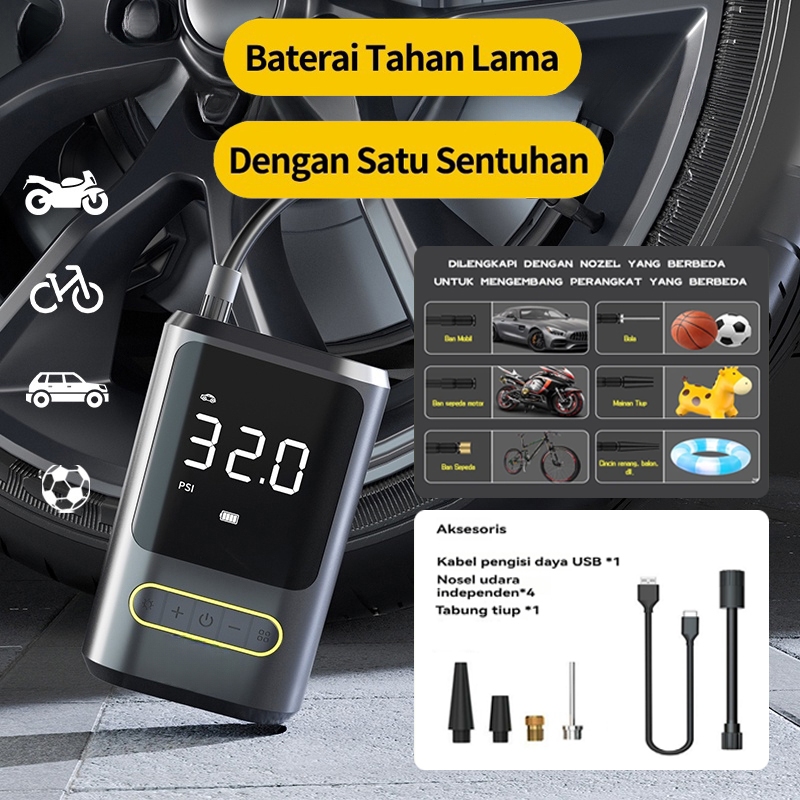 Pompa Car Air Pump Tire Portable Pompa Ban Mobil dan Motor Mini Pompa Angin Elektrik  Pompa Sepeda S