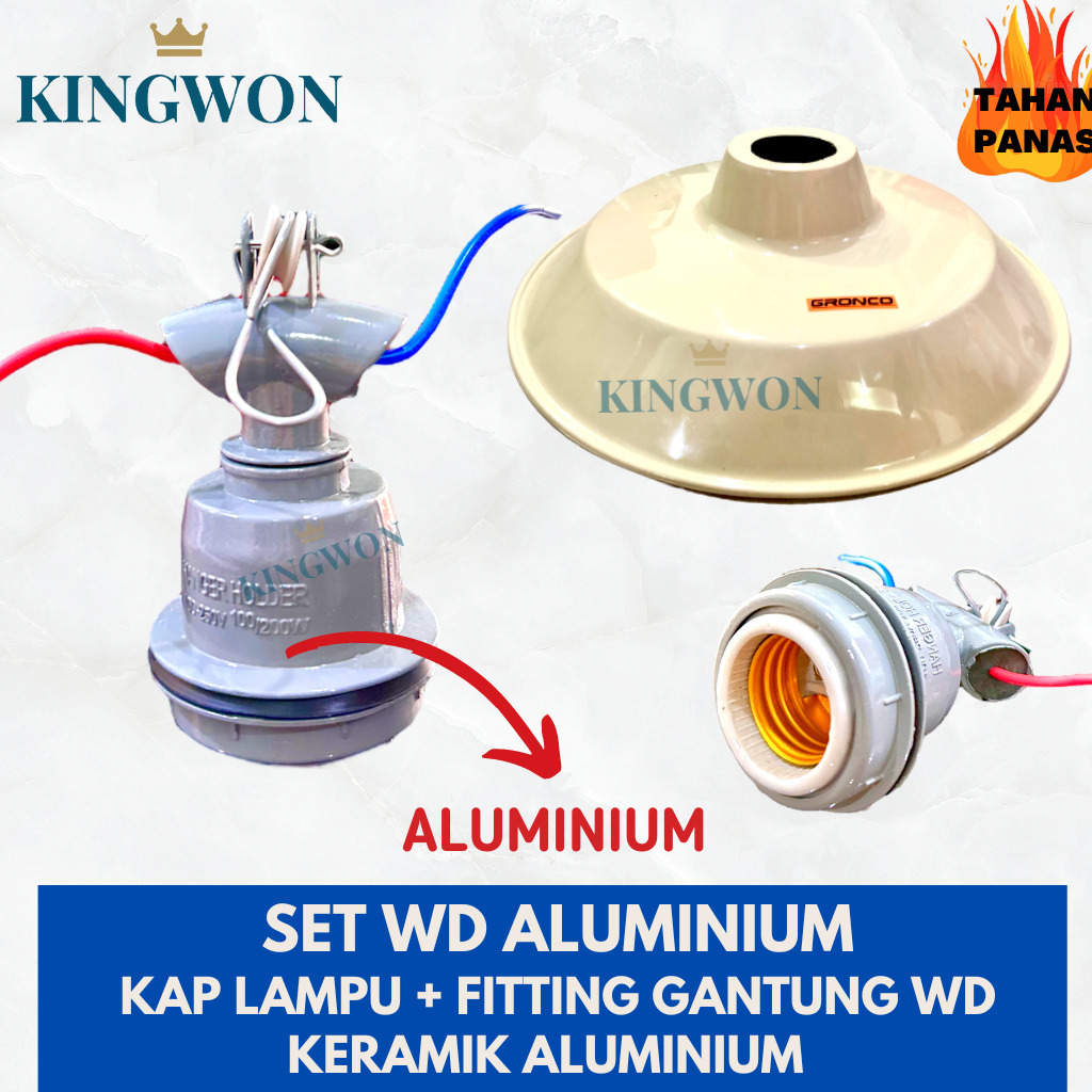 KAP LAMPU Jalan SATU SET KAP WD + FITTING GANTUNG ALUMINIUM KERAMIK E27 FITTING WD KAP OUTDOOR