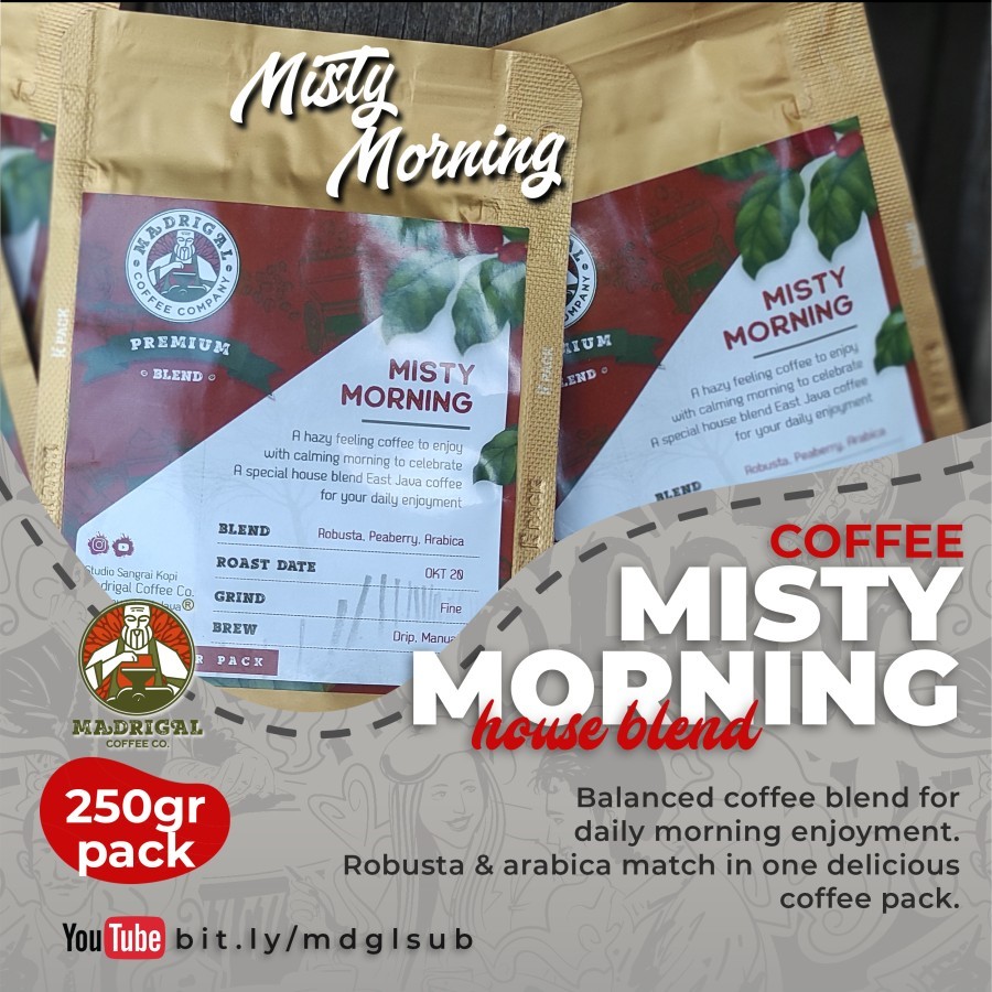 

Kopi House Blend Coffee Misty Morning Robusta Arabica Blend 250gr