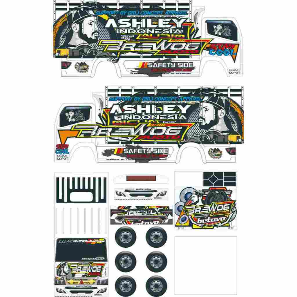 STIKER MINIATUR TRUK OLENG BREWOG canter
