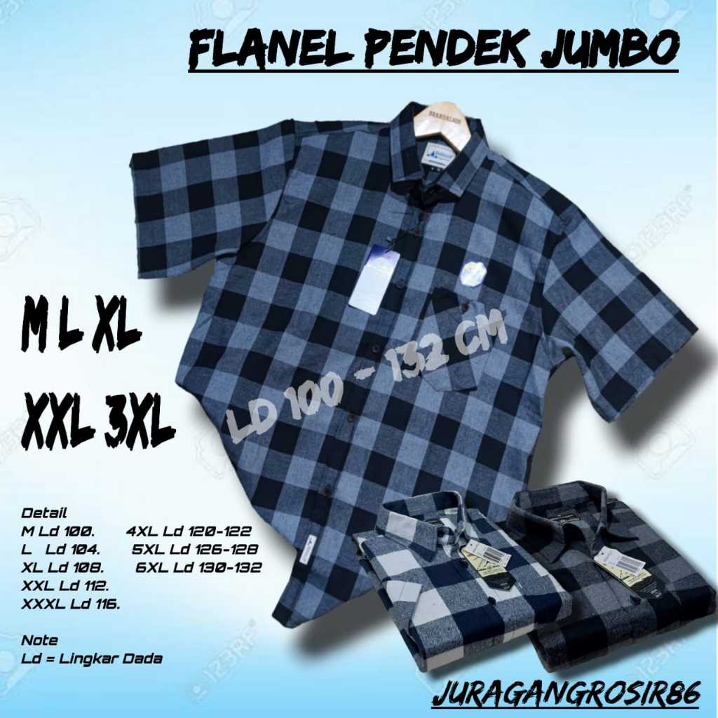 KEMEJA FLANEL LENGAN PENDEK KOTAK KOTAK JUMBO PRIA WANITA OVERSIZE BIG SIZE LD 100 LD 120 LD 130 ATA