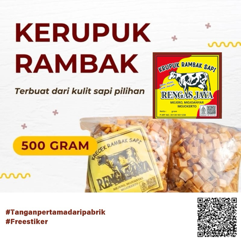 

Kerupuk Kulit Sapi Rambak Kulit Sapi bentuk Dadu krecek mentah siap goreng 500gr