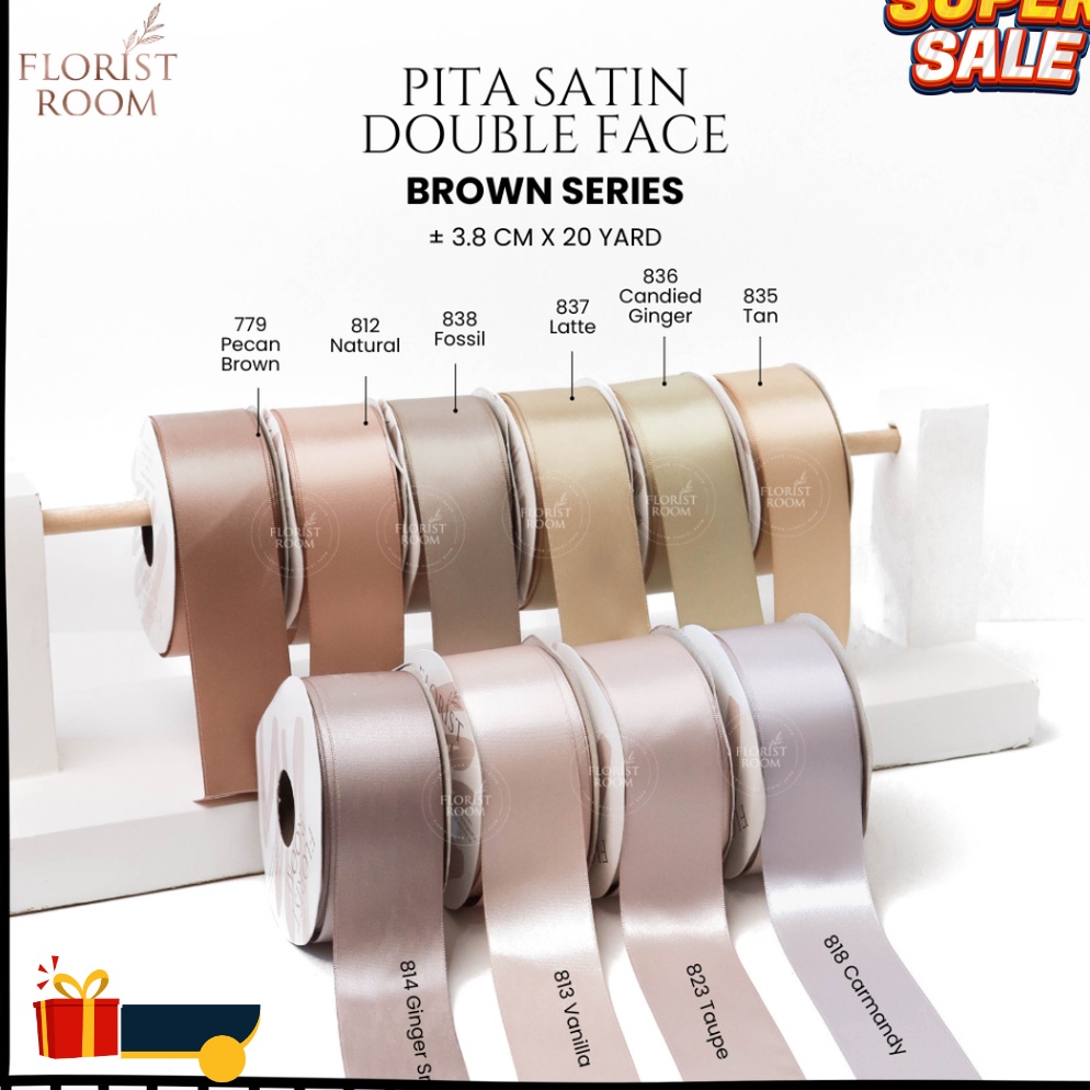 

PAKET HEMAT Pita Satin Double Face Brown Series 38cm x 2yard Pita Satin