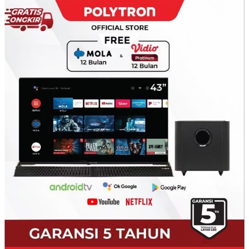 POLYTRON 43BG9058 43 INCH TV LED ANDROID GOOGLE TV SOUND BAR