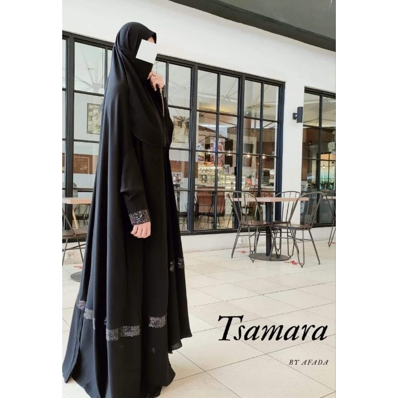 Tsamara Overhead Hijab Gamis Abaya Khimar Jilbab Instan Cadar Syari Jetblack Afada Hijab