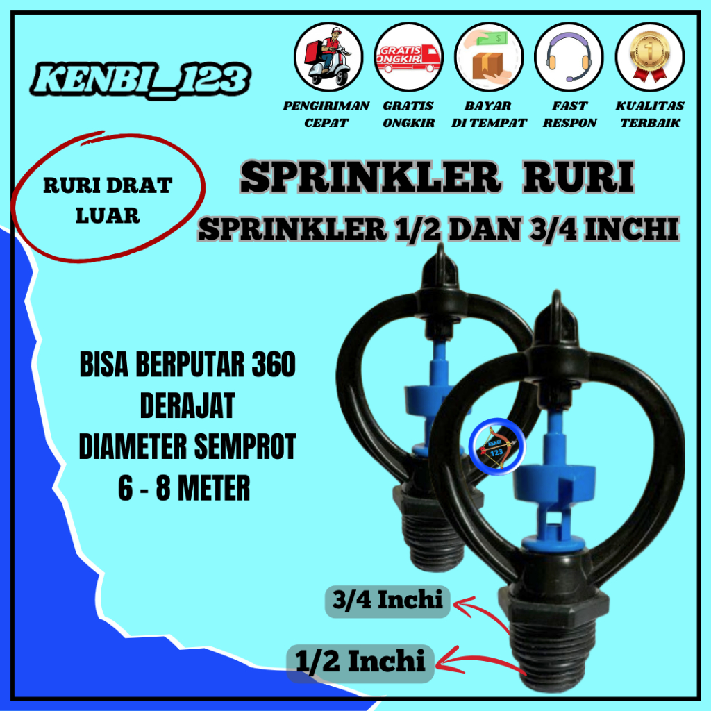 Sprinkler Ruri Sprinkler Pertanian Sprinkler Taman Sprinkler kebun Ukuran Drat 1/2 Inchi KENBI_123