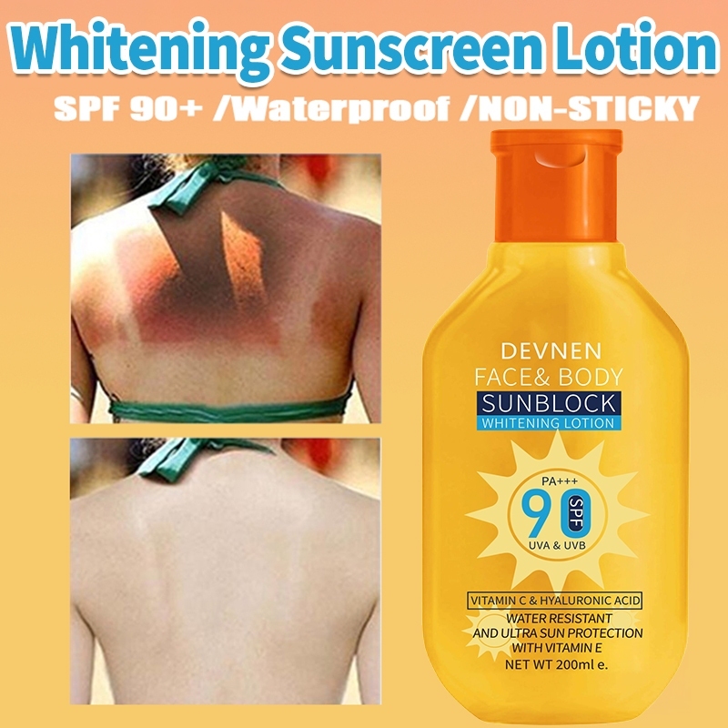 DEVNEN Glowing Up Sunscreen Lotion SPF 90 PA ++++ sunscreen wajah Wajah Dan Badan Whitening Sunblock