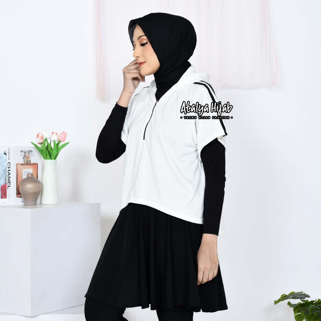 Atalya Hijab Asymmetric Hoodie Olahraga Wanita Muslim Jumper Lari Bersepeda