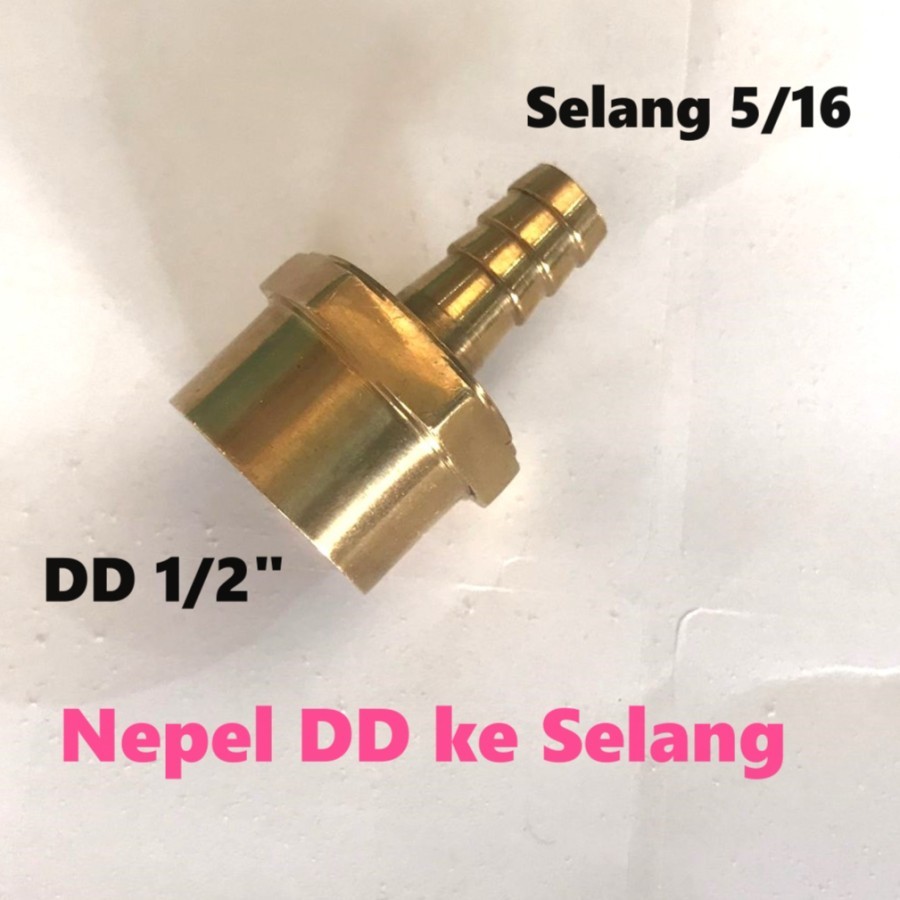 Konektor Nipple nepel selang drat dalam 1/2 inch x selang 5/16
