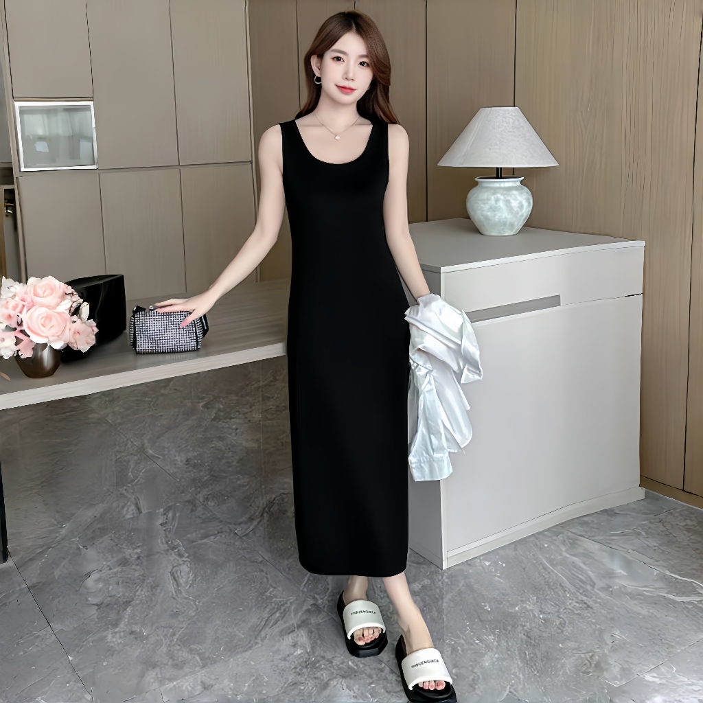 Sexy Midi Dress Bodycon Casual Dress Sleeveless Fashion Korea