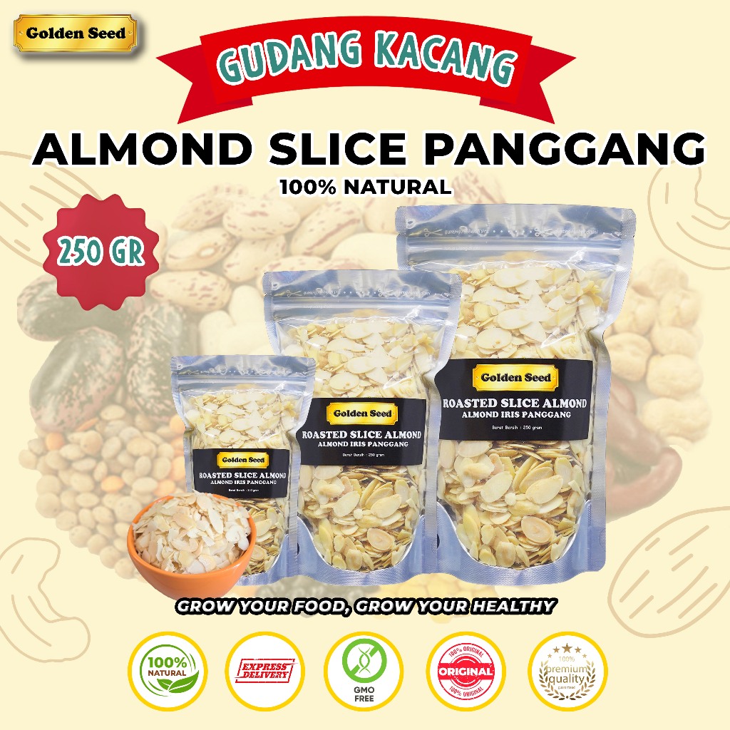 

ALMOND IRIS PANGGANG 250 GRAM PREMIUM - ROASTED ALMOND SLICE 250 GR