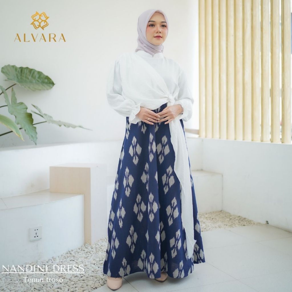ALVARA Nandini Gamis Kondangan Elegant Model Terbaru Batik Tenun Troso Mix Linen Polo Big Size Jumbo