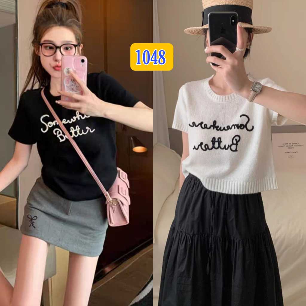 Blouse Pendek Simbol Butter 1048/ Atasan Wanita Fashion Kekinian Baju Rajut Outfit Ootd Wanita Korea