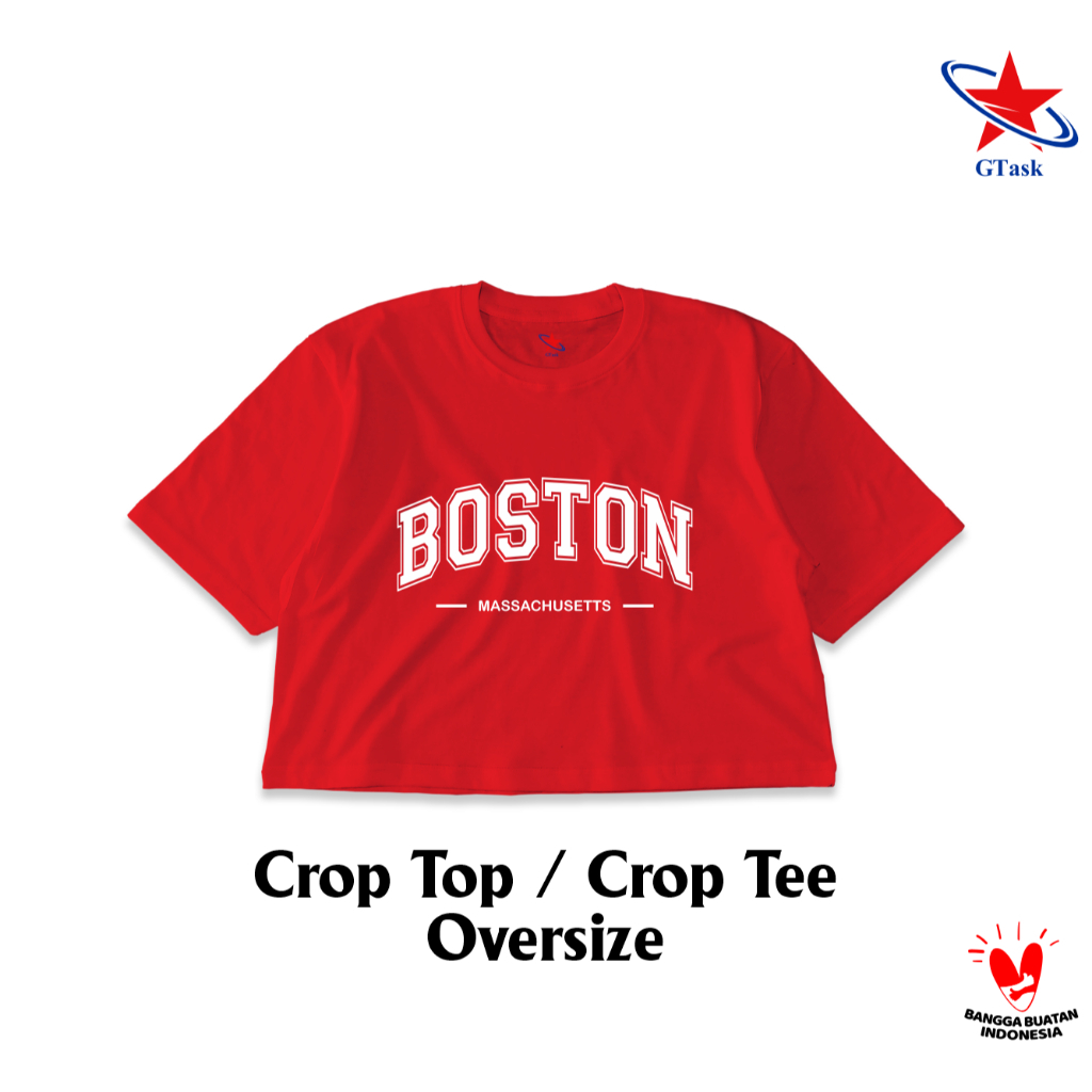 Kaos Crop Top OverSize Boston | Baju Crop Tee Oversized Cotton Combed Hijab Dewasa Korean Style Terl