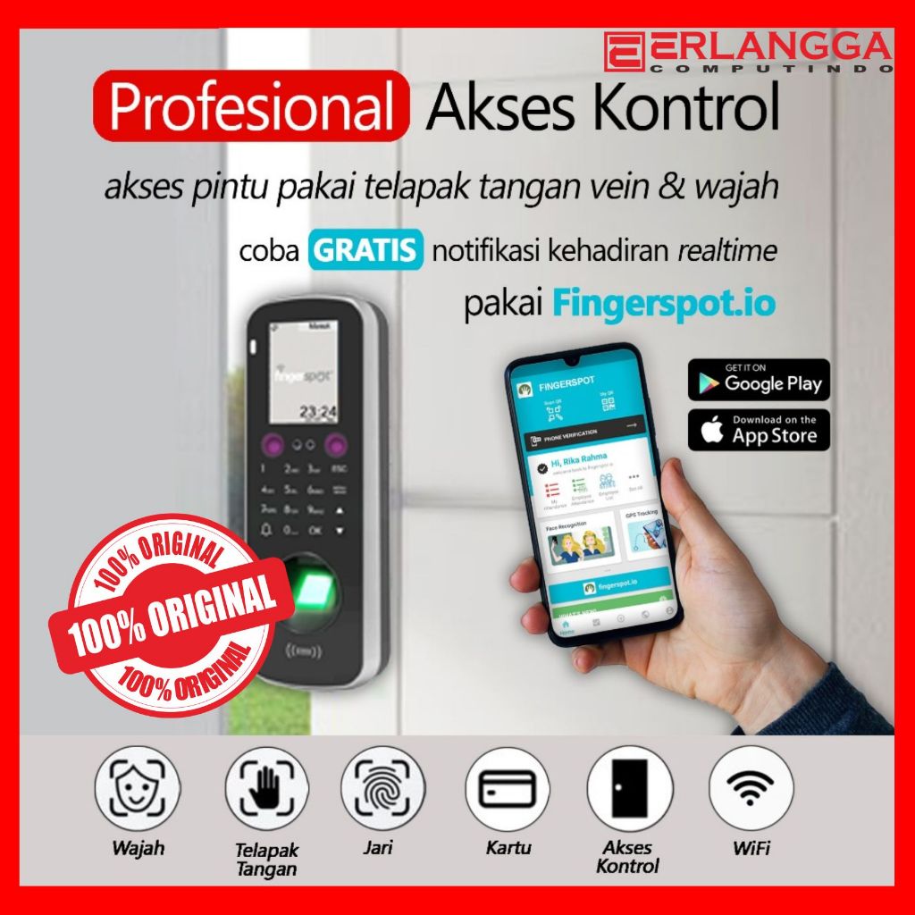 Mesin Absensi Wajah Telapak Tangan Vein Sidik Jari Kartu WiFi Revo WFV-234NCA - Support Akses Kontro