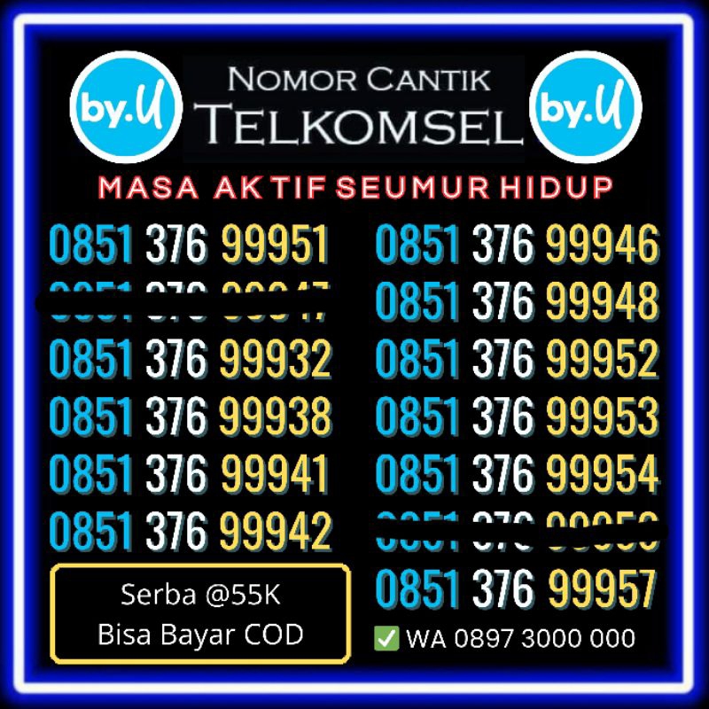 READY NOMOR CANTIK TELKOMSEL BY.U TRIPEL 999