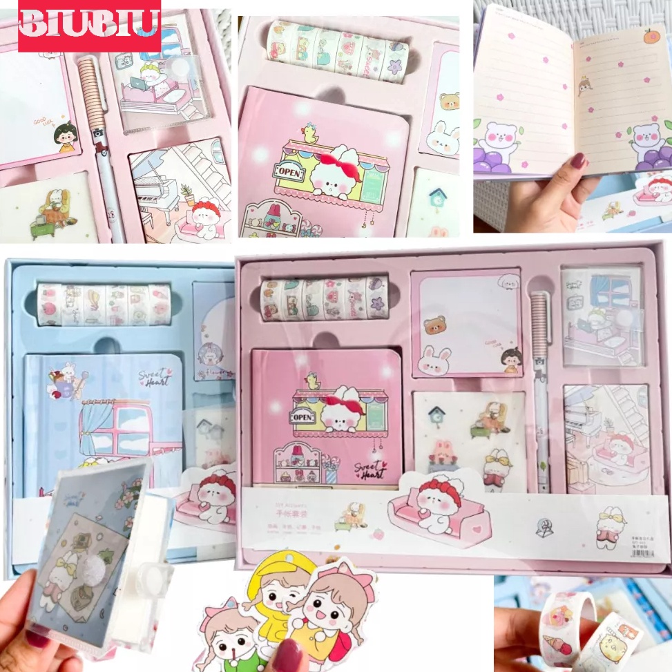

KODE PRODUK WPL7P8692 READYPaket Jurnal Set 7 in 1 Agenda Gift Box Hampers Hadiah Notebook Journal Diary Boba Alat Buku Tulis Lengkap Scrapbook Cute Girl Sanrio Cinnamoroll Kuromi Panda