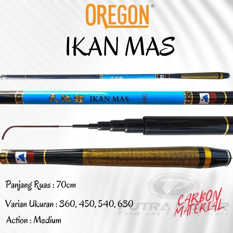 Joran Tegek Carbon Oregon Ikan Mas 360 450 540 630 Action Medium Tangkai Tongkat Pancing Ringan Baha