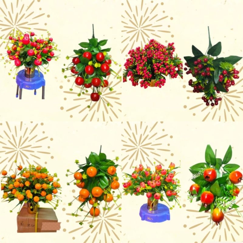 Buah hiasan dekorasi meja tanaman hias pohon plastik bunga pajangan buah apel cherry jeruk delima pr