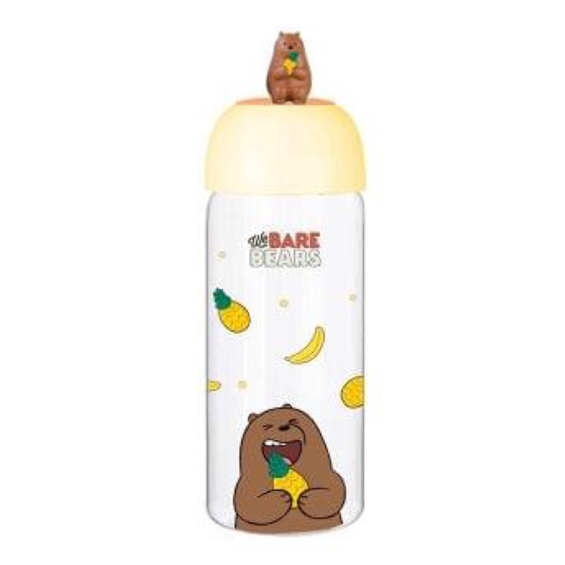Miniso Glass bottle Water We bare Bears Grizz Ice Bear Panpan / botol minum kaca