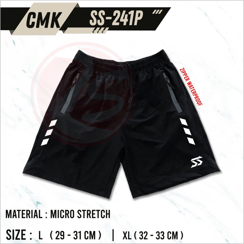 celana pendek hitam bahan parasut training pendek motif reflective