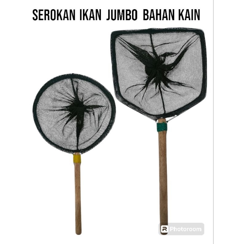Serokan ikan Gagang Kayu Besar Jumbo Bahan Kain
