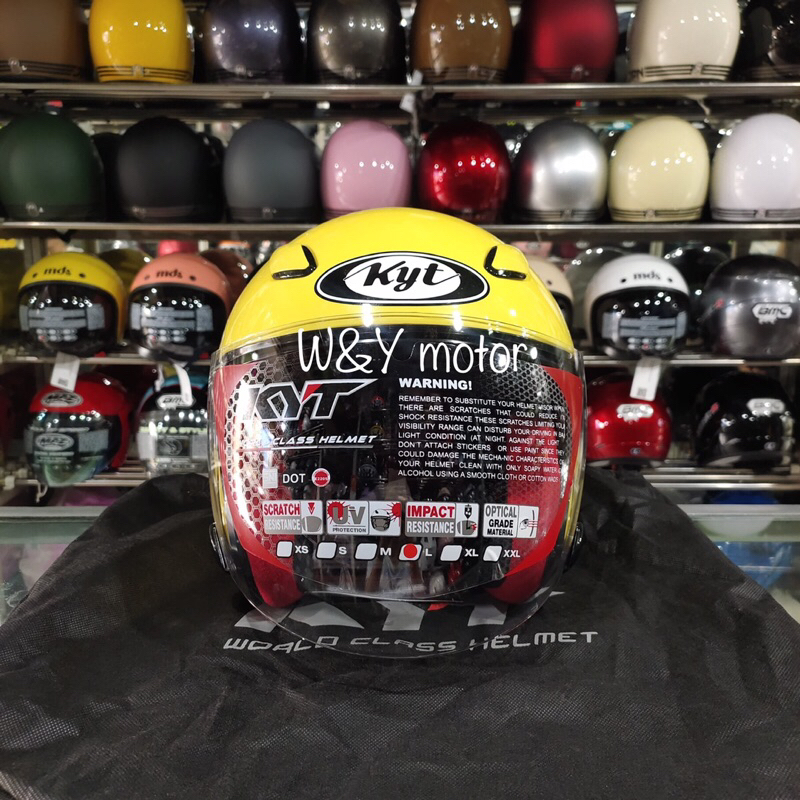 Helm KYT Djmaru Warna Lemon Yellow Glossy / Kuning Lemon Glossy Half Face