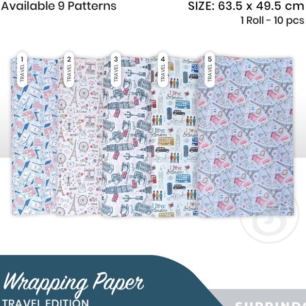 

TERPOPULER 1 lbr KERTAS KADO MOTIF TRAVEL FLORAL 635 x 495 cm