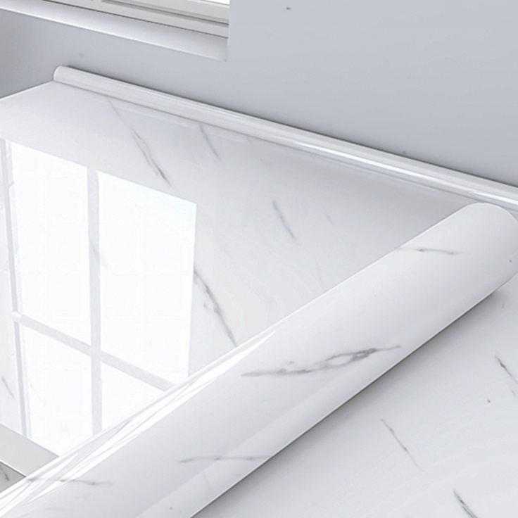 dinding dapur walpaper bahan alumunium foil 6 meter X 6 cmPT motif marmer putih salur cream
