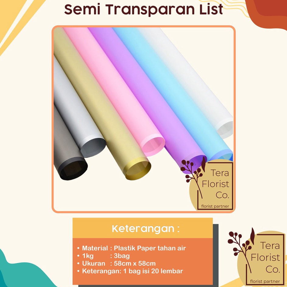 

BELI SEKARANG 2 Lembar Cellophane Semi Transparan List Kertas Bunga Flower Wrapping Kertas Buket Wrap Paper Bungkus Bouquet Waterproof Pembungkus Kado PWM51B