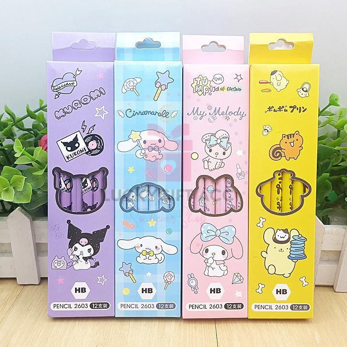 

12 Pcs Pensil Sanrio Set Pensil Anak Lucu Kartun Jepang Cinnamorol Kuromi Melody