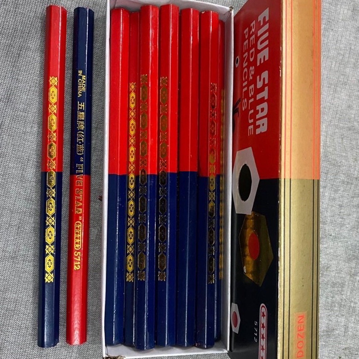 

1 box isi 12 pensil pola kain Five Star Red and Blue Pencil Pensil Merah Biru Besar Pensil Pola Merah Biru