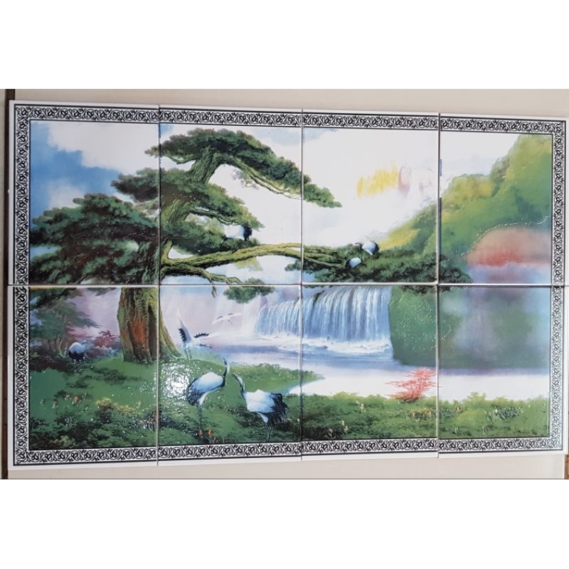 panel keramik 20x25 8pcs 50x80cm/hiasan dinding/motif pemandangan (FREE PACKING DUS DAN KAYU)