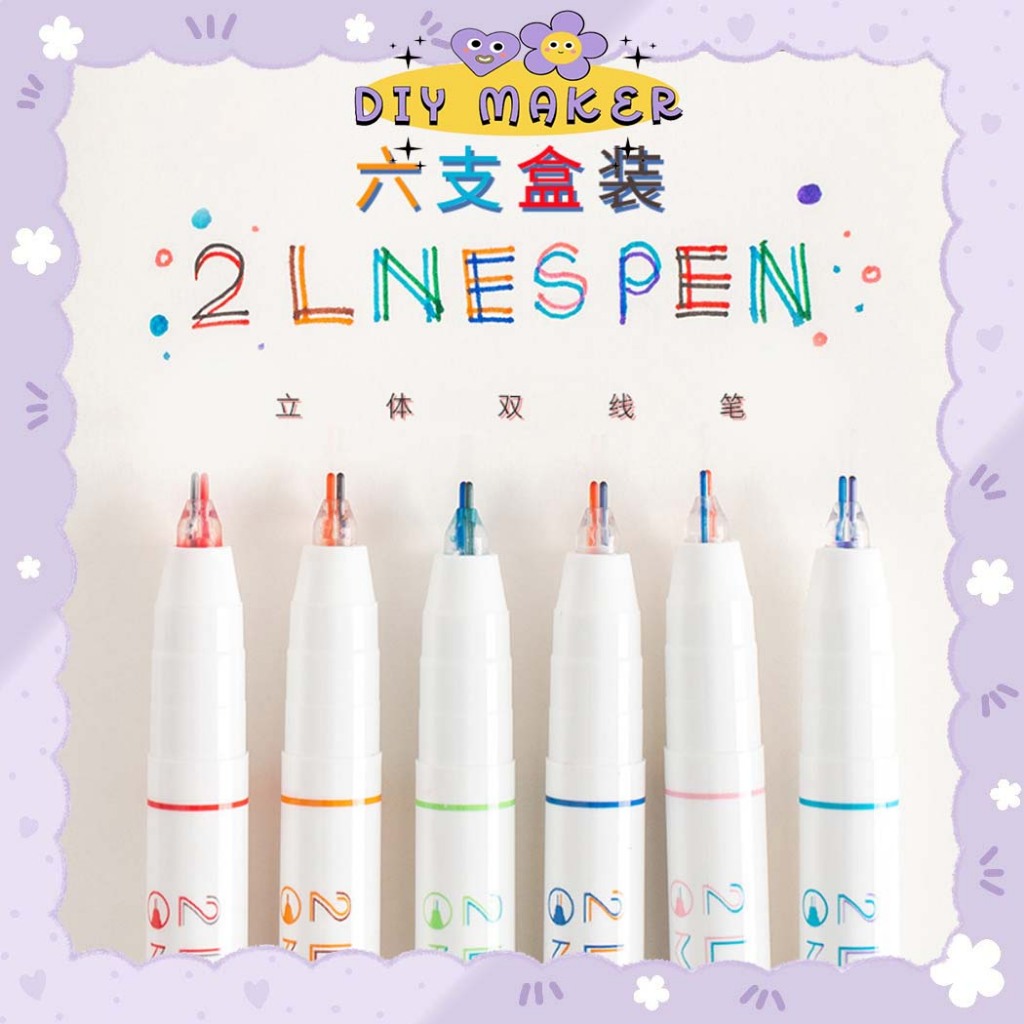 

DM Pulpen 2 Warna Color Pen Line Aesthetic 0.5mm Pulpen Warna 2 Lines Pen Multicolor ATK Pena - AT25