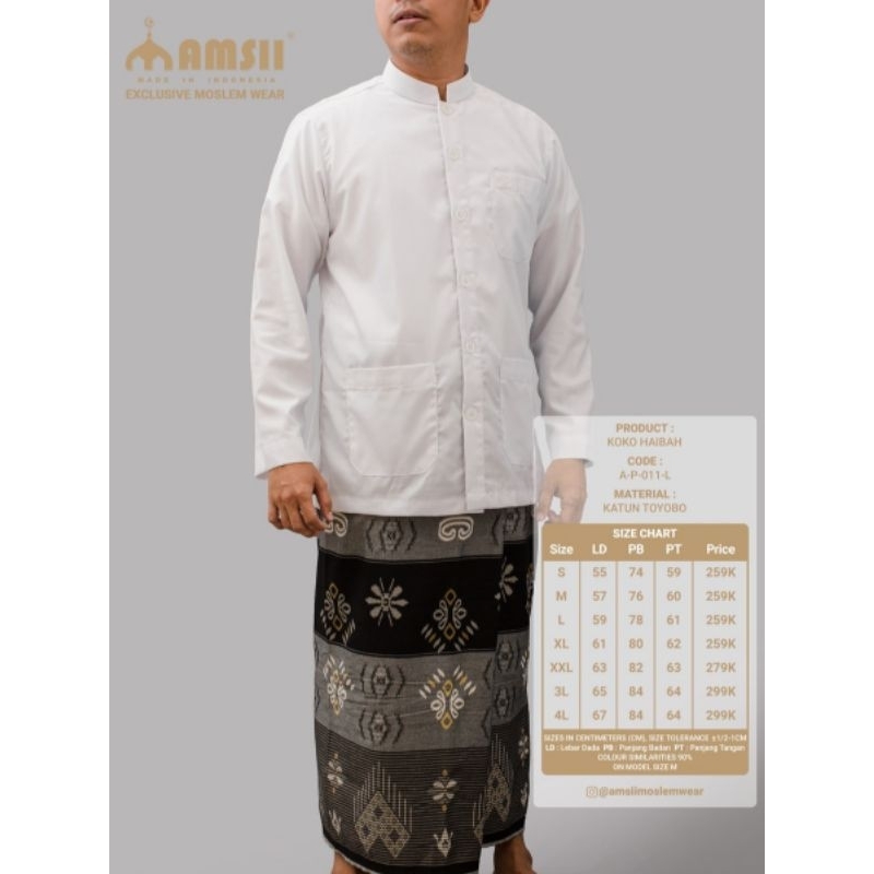 AMSII BAJU KOKO HAIBAH WARNA PUTIH ELEGAN LENGAN PANJANG BAJU JAS KOKO (JASKO) BAHAN KATUN TOYOBO TE