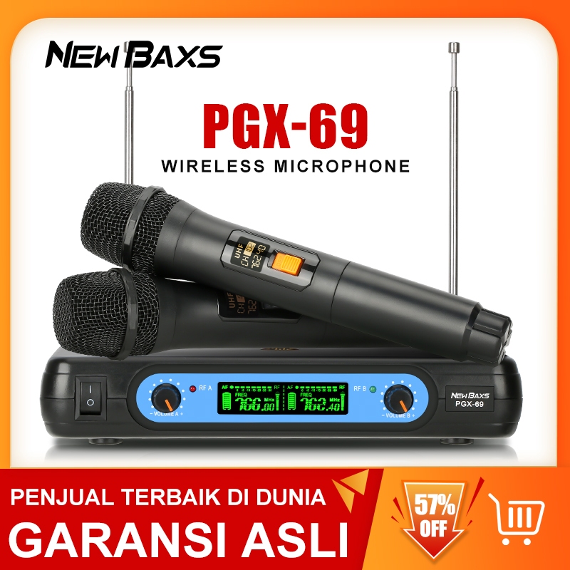 NEW BAXS 【COD】Mikrofon Nirkabel PGX-69 UHF band 2 genggam Jarak penerimaan 60M Peralatan audio KTV p