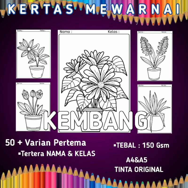 

Kertas Mewarnai Sketsa Untuk Anak TK /PAUD /SD A5&A4 30 Lembar Tebal 150 Gsm(Bisa Random/Per-Tema). Coloring,Gambar Mewarnai, kembang/Bunga, Kartun, Anime, Karakter, Pemandangan, Hewan, Buah-Buahan, Islami & Berbagi Tema Lainnya, Bisa Custom.