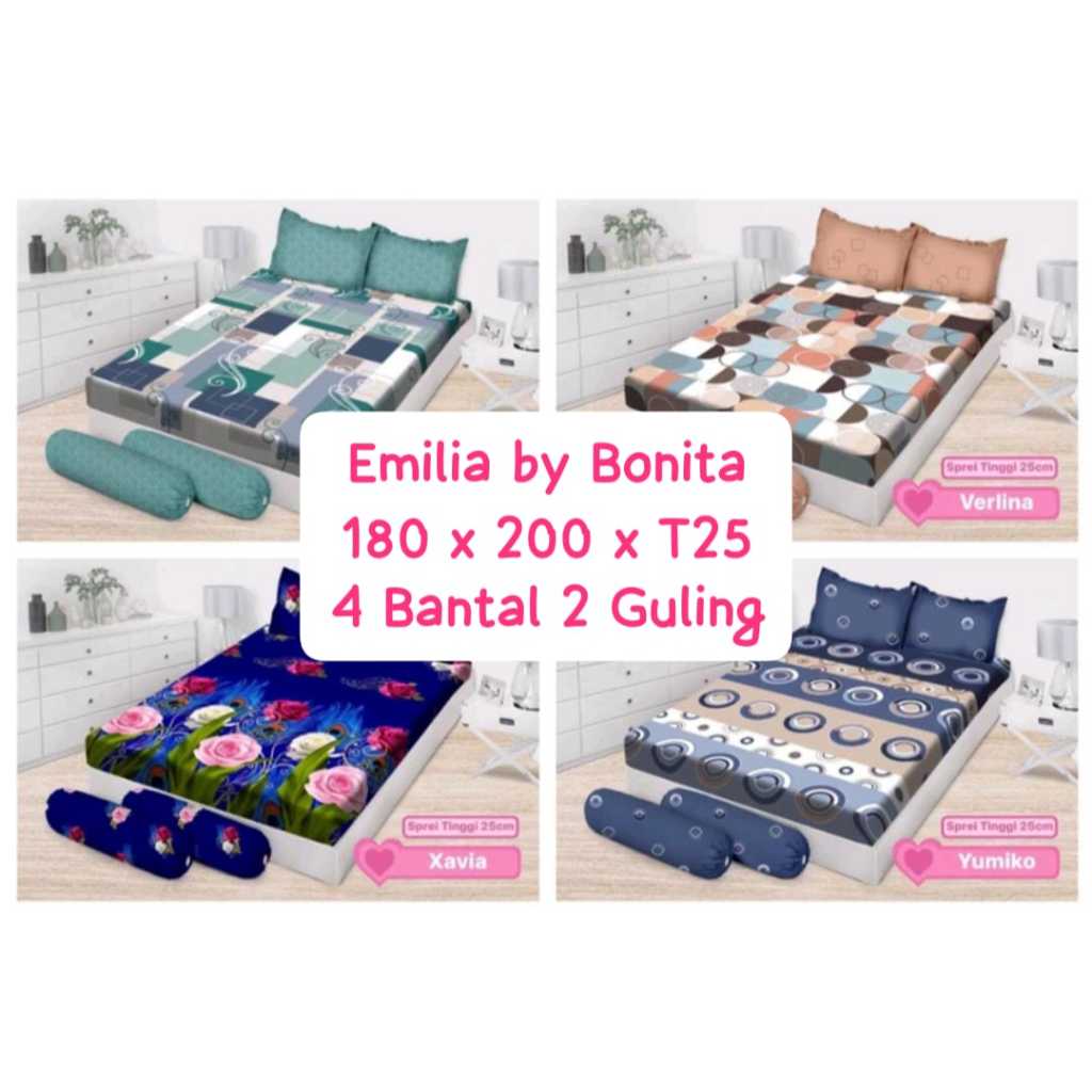 Sprei Bonita 180x200 Tinggi 25 Bantal 4 Emilia / Sprei Bonita King Emilia / Emilia 180x200